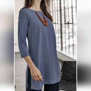 J.Jill Wear Ever Easy Care Woven Boat Neck Tunic Minimalist Size Large Petite.